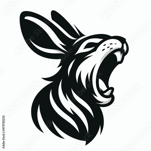 Rabbit. Roar Fierce Aggressive Strong Open Mouth Strength Clipart silhouette Vector Illustration. Bunny coney lagomorph a furry mammal with lengthy ears known for agile jump.