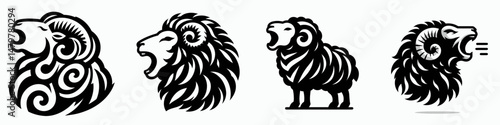 Sheep. Roar Fierce Aggressive Strong Open Mouth Strength Clipart silhouette Vector Illustration. Wooly ruminant nurture lamb fleece farm breed agrarian pasture livestock.