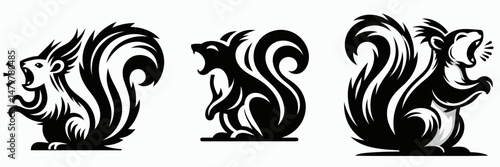 Squirrel. Roar Fierce Aggressive Strong Open Mouth Strength Clipart silhouette Vector Illustration. Rodent kind a woodland creature nimble mammal of arboreal habitat.