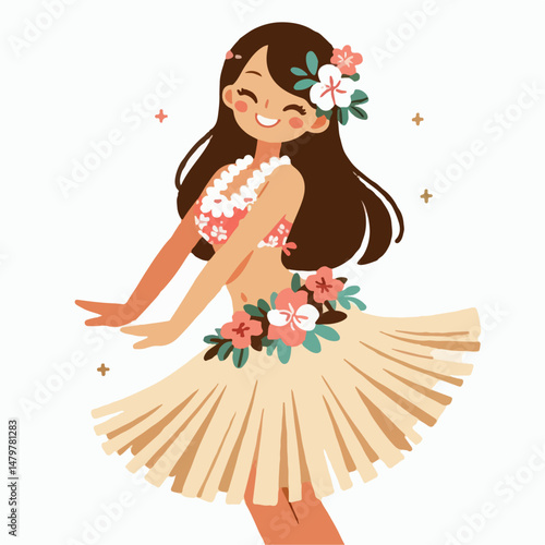 illustration of a girl dancing Hawaiian