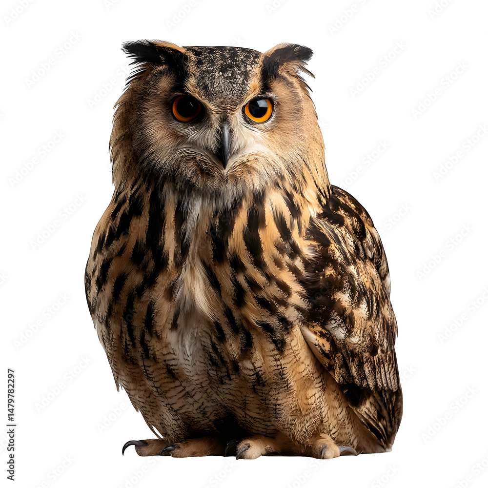 Fototapeta premium Eurasian eagle owl (Bubo bubo), isolated on transparent background