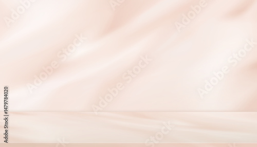 Beige background,Studio wall with shadow on podium for product display,Empty interior kitchen room with light on 3d beige floor,Backdrop background mockup scene blur sunlight gradient on cream color