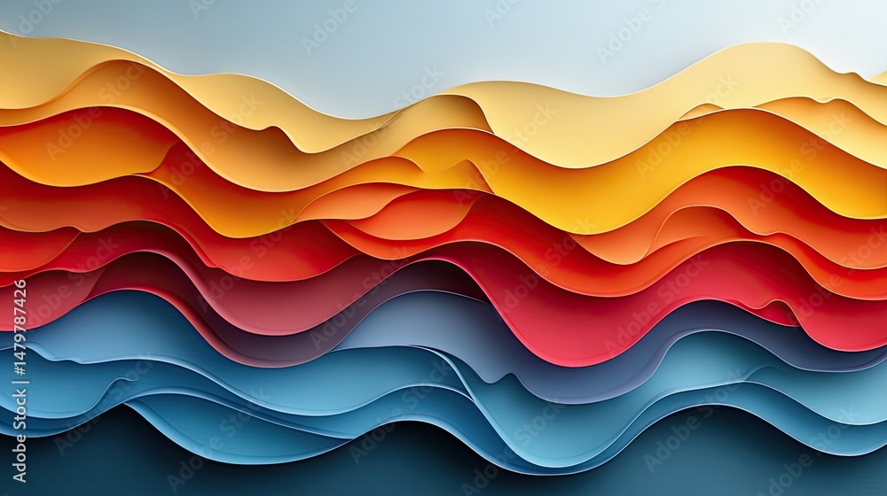 Fototapeta premium Abstract colorful paper waves, layered design, background texture, website banner