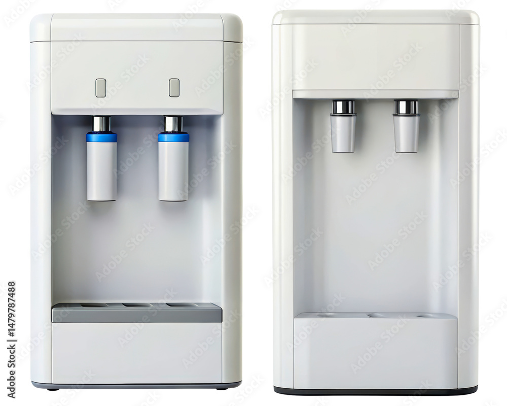 Dual-nozzle white water cooler and purification system on a transparent background Dual-nozzle white water cooler and purification system on a transparent background