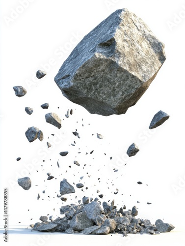 Wallpaper Mural Large rock falling and breaking into smaller pieces studio shot on white background concept of destruction Torontodigital.ca