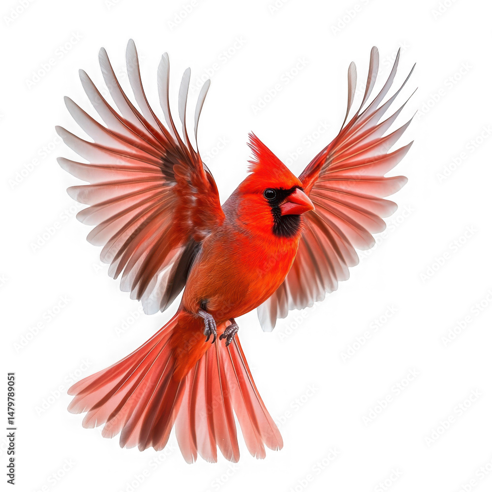 Fototapeta premium Flying cardinal with wings spread isolated on transparent background