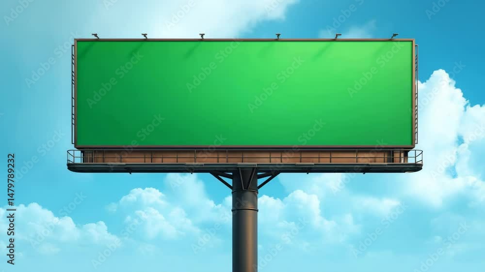 green screen blank billboard with blue sky with time lapse green screen blank billboard with blue sky with time lapse