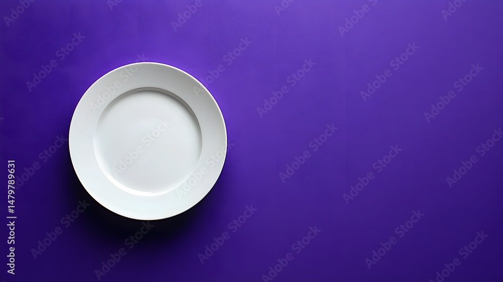 White Ceramic Plate on a Vibrant Purple Background Modern Design White Ceramic Plate on a Vibrant Purple Background Modern Design