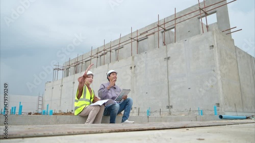 Engineers and architecture inspect and supervise the construction of building walls and foundations of residential buildings