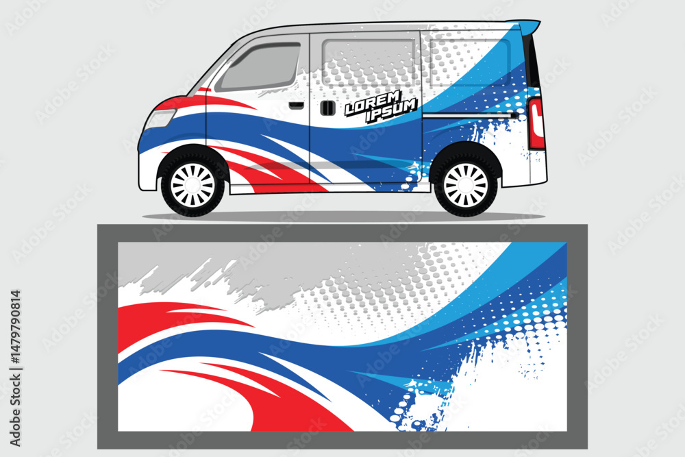 Fototapeta premium van car decal design vector. cargo van body livery decal in blue color combinations Background template EPS 10