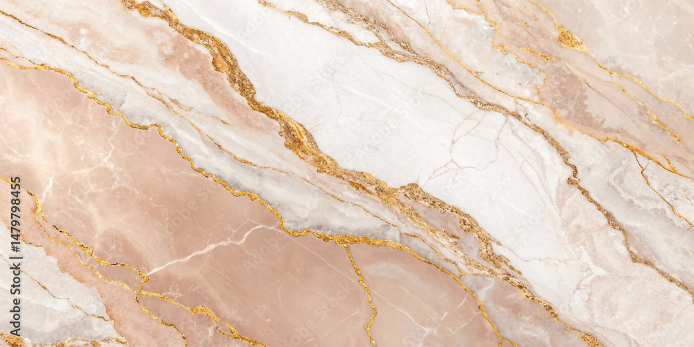 Naklejka premium Delicate blend of blush pink and white marble enriched with gold accents. Graceful, sweeping patterns evoke romantic charm, luxury, and gentle sophistication throughout the stone