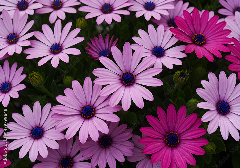 Fototapeta premium Osteospermum Purple and Pink Daisy Flowers Floral Close Up