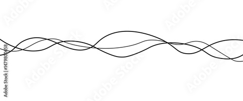 Vector black abstract wave thin curved lines graphic for design.