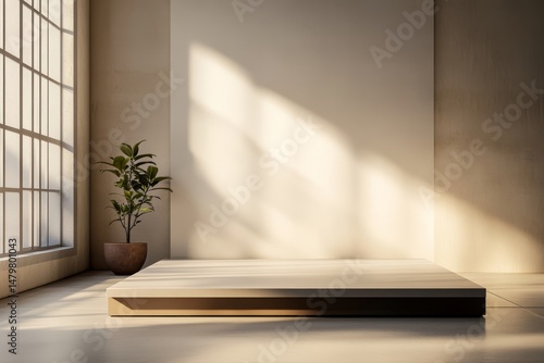 Minimalist Room with Platform and Plant