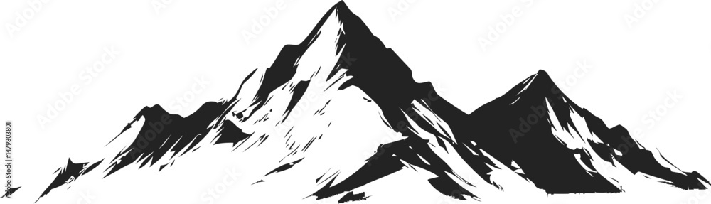 Obraz premium Black and white illustration of rugged mountain peaks, vector art design. Vector illustration