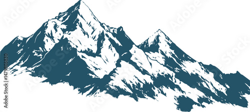 Illustration of majestic snow-capped mountain peaks in teal and white colors. Vector illustration
