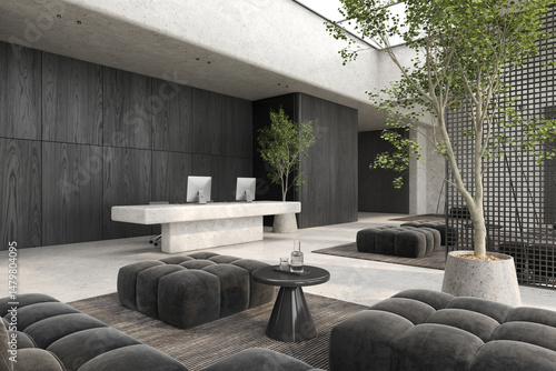 Modern style conceptual reception interior room 3d illustration