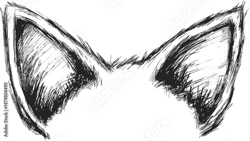 Sketch of black and white cat ears, digital illustration. Vector illustration