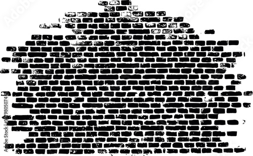 Grunge texture of a black and white distressed brick wall illustration. Vector illustration