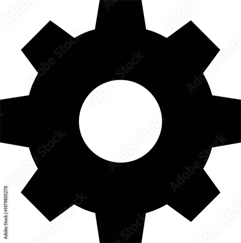 Black silhouette of a gear or cogwheel representing mechanical industrial design. Vector illustration
