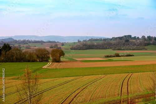 Rural landscape in spring. Farmland near the city of Heimsheim. Germany