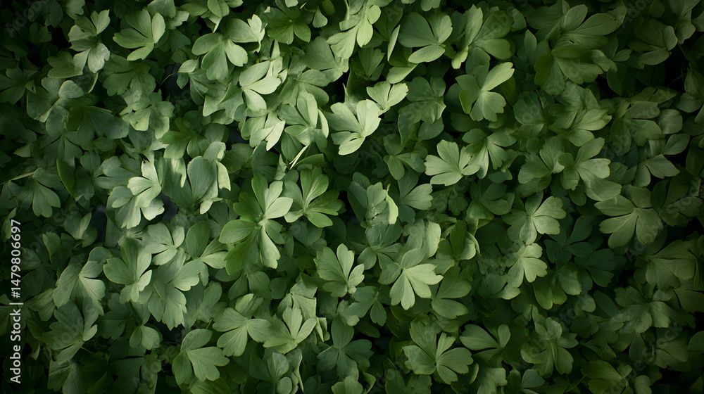 Lush green foliage covering the ground, creating a vibrant natural carpet, ideal for nature-themed projects or backgrounds Lush green foliage covering the ground, creating a vibrant natural carpet, ideal for nature-themed projects or backgrounds
