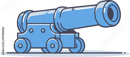 Blue cartoon cannon in simple vector style. Vector illustration