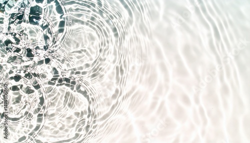 Blue water with ripples on the surface. Defocus blurred transparent blue colored clear calm water surface texture with splashes and bubbles. Swimming pool top view close up.