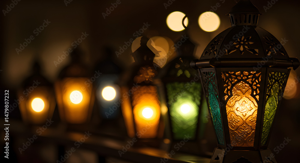 Fototapeta premium Illuminated Ramadan Lanterns in the Dark