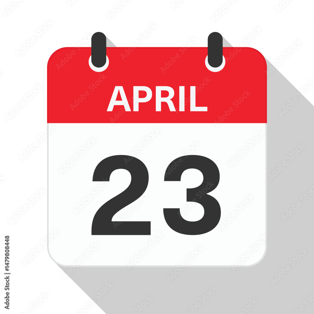 April 23 Daily Calendar. Red Theme on White Background April 23 Daily Calendar. Red Theme on White Background