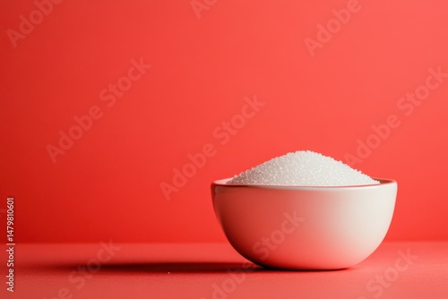 Sugar in bowl on red background studio shot close up still life food photography sweet ingredient crystalline substance