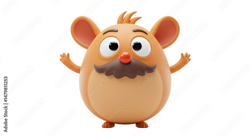 Naklejka premium Cute Cartoon Hamster Character With Mustache