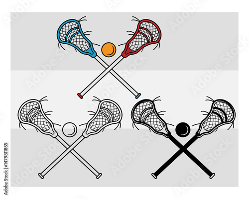 Lacrosse Stick SVG Silhouette Bundle, Lacrosse Silhouette, Sports Svg, Lacrosse Ball Svg, Lacrosse Png, Lacrosse Monogram, Split Monogram, Circle Monogram