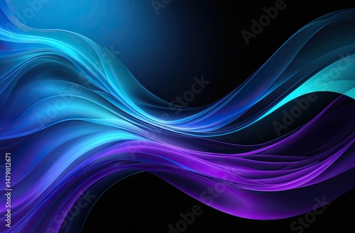 Abstract Flow of Light in Blue and Purple Gradients on Black Background
