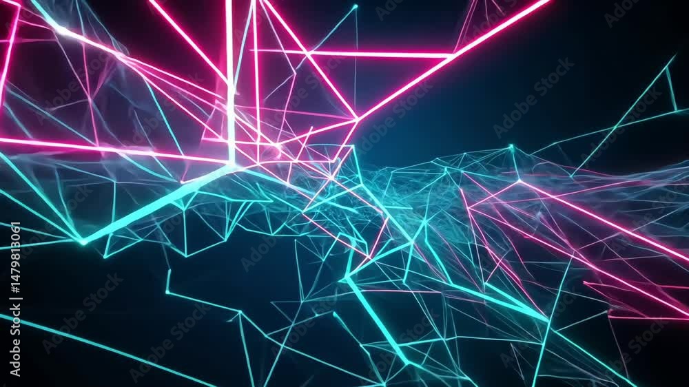 Abstract background with neon geometric patterns morphing into intricate shapes