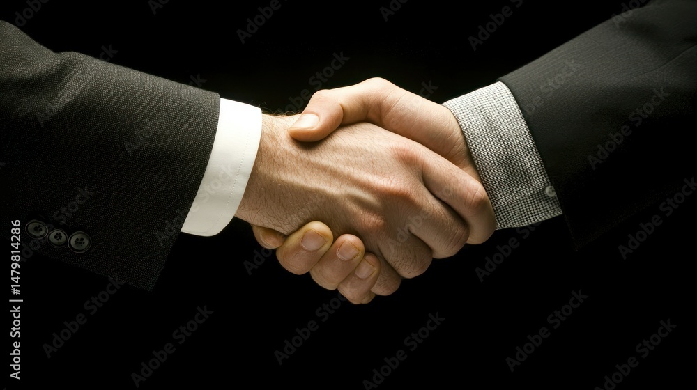 A corporate deal being finalized with a handshake and contract signing A corporate deal being finalized with a handshake and contract signing