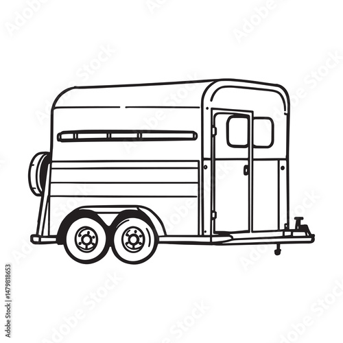sleek horse trailer illustration in line art