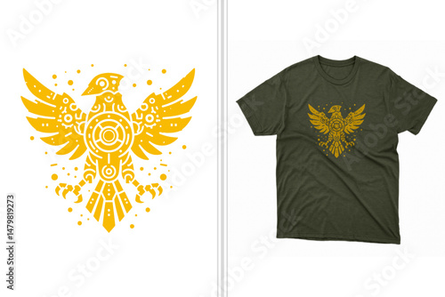 robotic eagle vector t-shirt print design in yellow