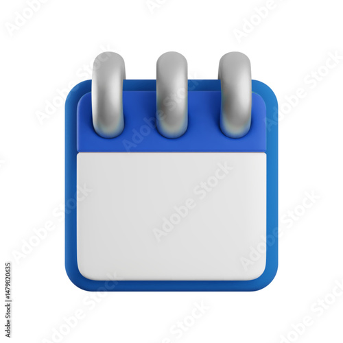 Vector cartoon 3d calendar icon. Realistic render of empty blue calendar with flipping pages on spiral rings. Time planner, schedule concept, reminder app. Work planning, time management minimal icon