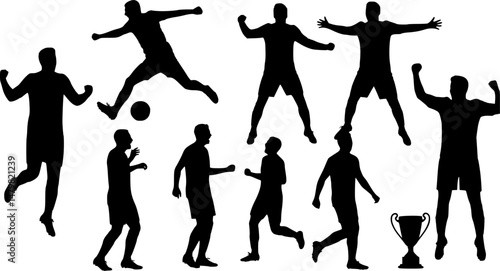 one caucasian soccer player man happy celebration in silhouette isolated on white background