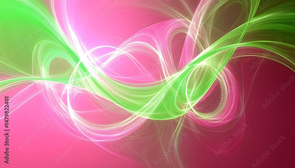 Abstract design of swirling neon pink and green lines. Abstract design of swirling neon pink and green lines.