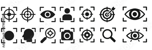 Collection of web icons featuring various symbols for targeting, user identification, and visual elements