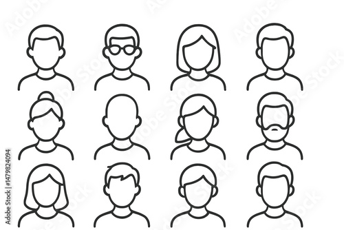 Collection of web icons representing diverse human characters in various poses and styles for modern digital applications