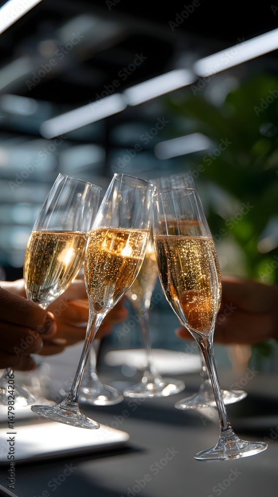 Obraz premium Team of two professionals raising glasses of champagne to celebrate business success together