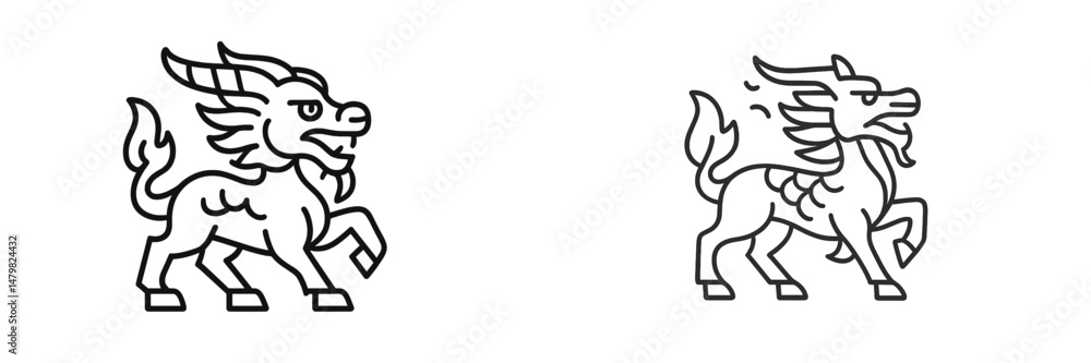 Collection of web icons depicting mythical creatures featuring stylized lion and dragon designs for digital use Collection of web icons depicting mythical creatures featuring stylized lion and dragon designs for digital use