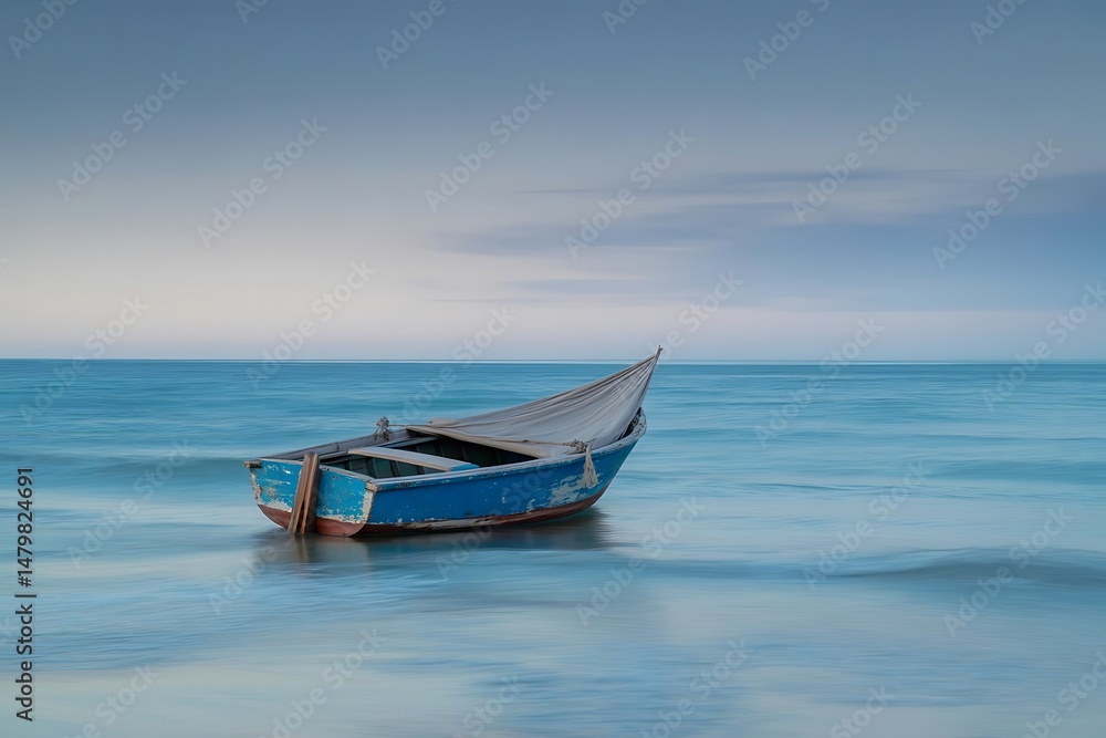 Fototapeta premium Tranquil Seascape with Abandoned Fishing Boat