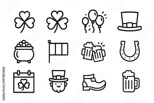 Collection of web icons featuring symbols of celebration and luck for festive occasions