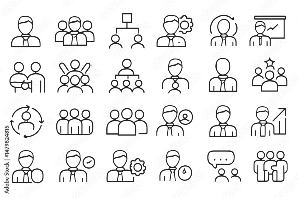 Fototapeta premium Set of web icons depicting various professional and social interactions among people in diverse roles and activities