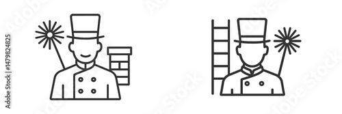 Set of web icons featuring chimney sweep and service worker characters in simple line art style