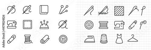 Collection of sewing and crafting web icons for design and development projects